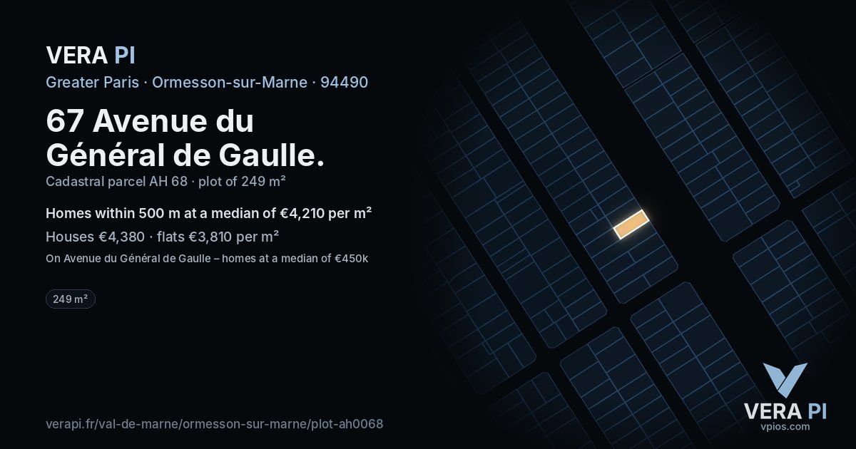 67 Avenue du Général de Gaulle, Ormesson-sur-Marne at night – the plot lit, the parcels around coloured by the prices near them