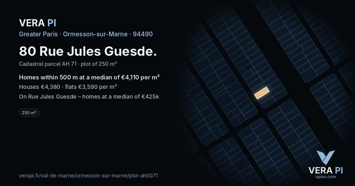 80 Rue Jules Guesde, Ormesson-sur-Marne at night – the plot lit, the parcels around coloured by the prices near them