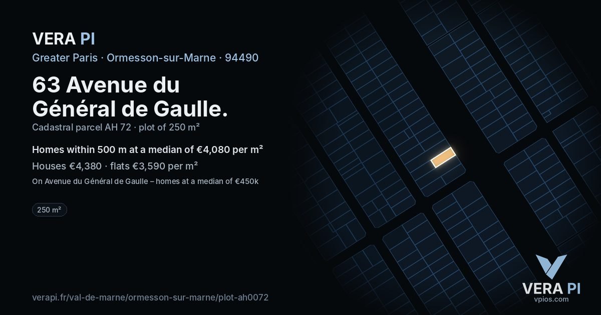 63 Avenue du Général de Gaulle, Ormesson-sur-Marne at night – the plot lit, the parcels around coloured by the prices near them