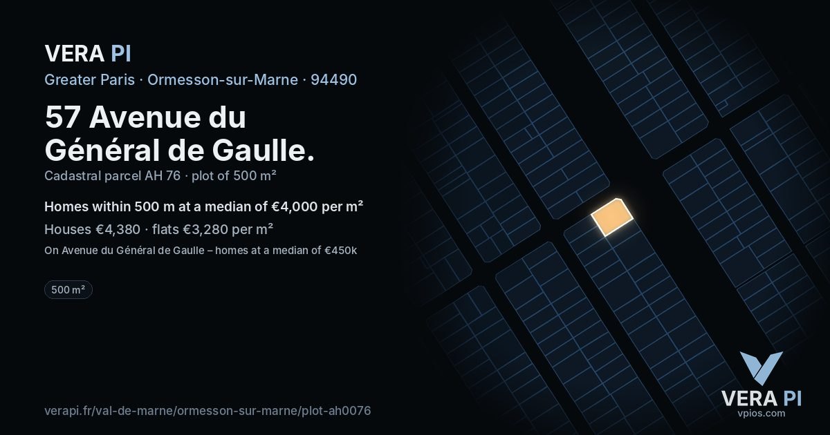 57 Avenue du Général de Gaulle, Ormesson-sur-Marne at night – the plot lit, the parcels around coloured by the prices near them