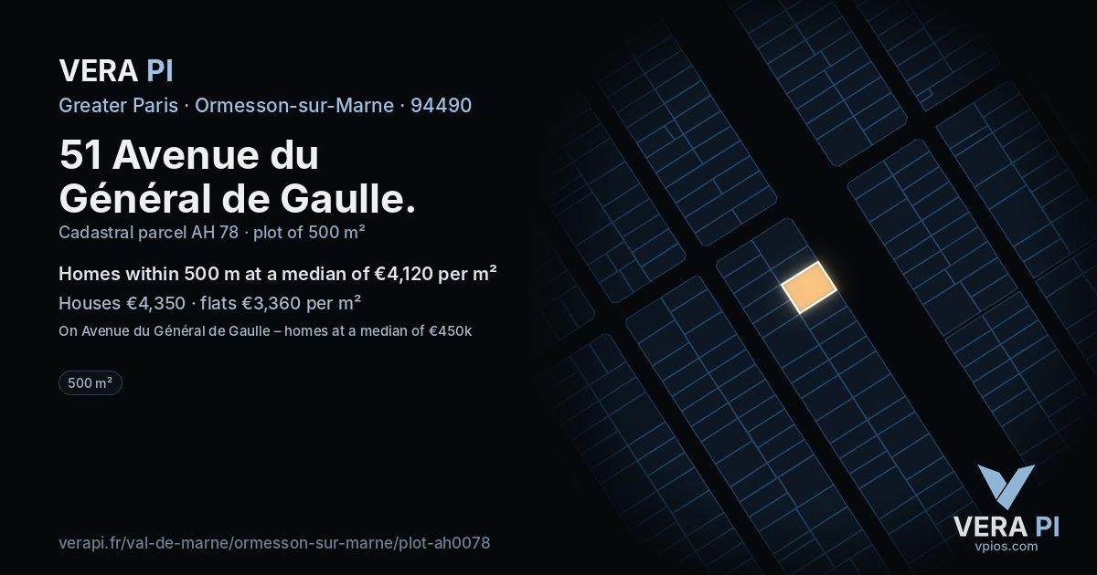 51 Avenue du Général de Gaulle, Ormesson-sur-Marne at night – the plot lit, the parcels around coloured by the prices near them