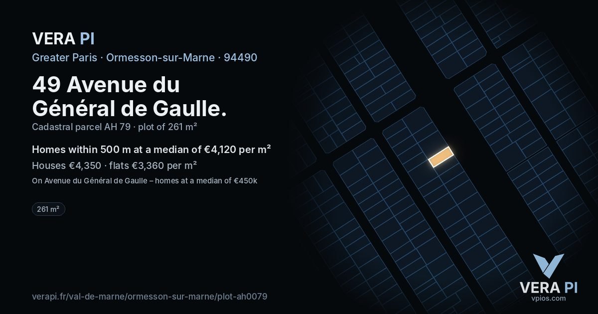 49 Avenue du Général de Gaulle, Ormesson-sur-Marne at night – the plot lit, the parcels around coloured by the prices near them