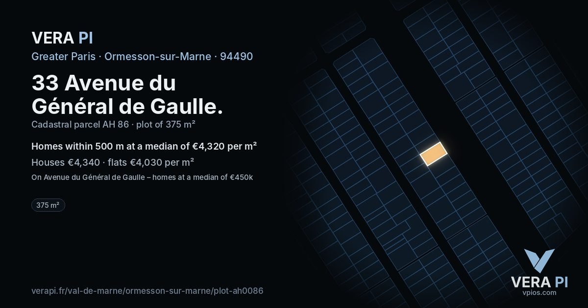 33 Avenue du Général de Gaulle, Ormesson-sur-Marne at night – the plot lit, the parcels around coloured by the prices near them