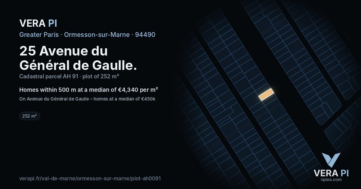 25 Avenue du Général de Gaulle, Ormesson-sur-Marne at night – the plot lit, the parcels around coloured by the prices near them