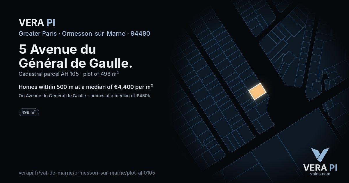5 Avenue du Général de Gaulle, Ormesson-sur-Marne at night – the plot lit, the parcels around coloured by the prices near them