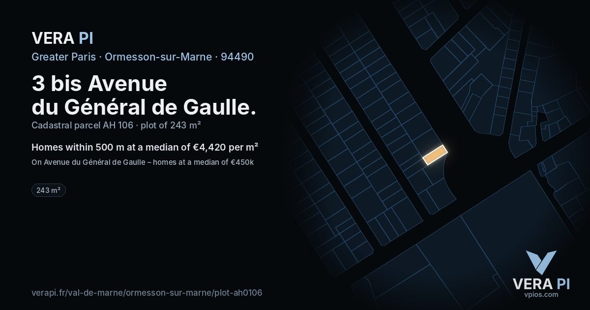 3 bis Avenue du Général de Gaulle, Ormesson-sur-Marne at night – the plot lit, the parcels around coloured by the prices near them