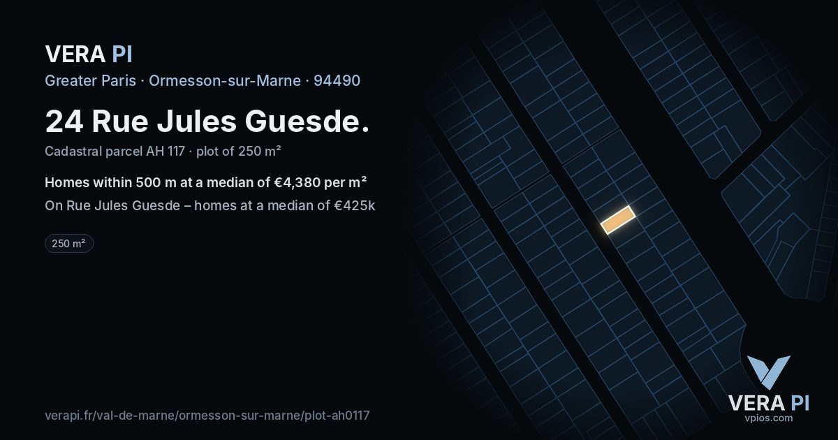24 Rue Jules Guesde, Ormesson-sur-Marne at night – the plot lit, the parcels around coloured by the prices near them