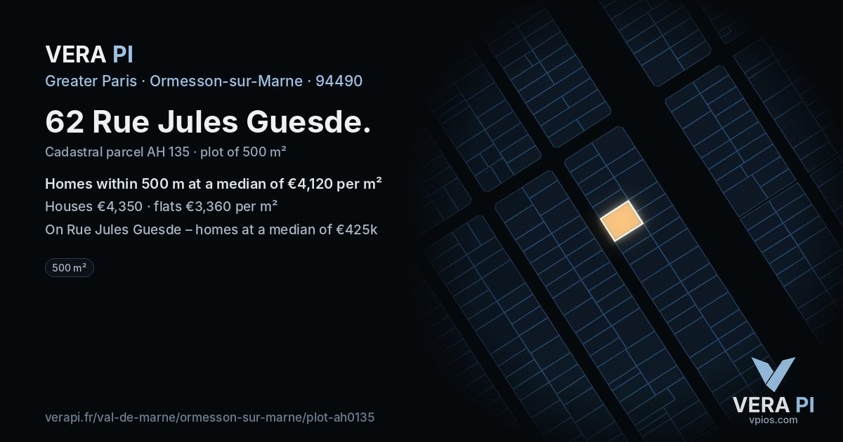 62 Rue Jules Guesde, Ormesson-sur-Marne at night – the plot lit, the parcels around coloured by the prices near them