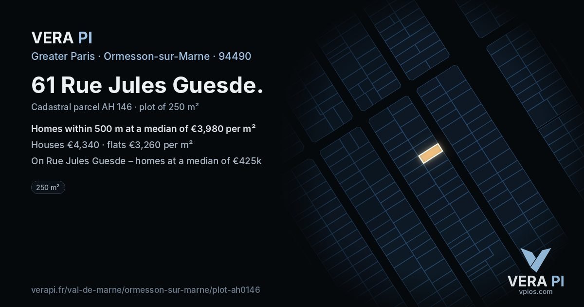 61 Rue Jules Guesde, Ormesson-sur-Marne at night – the plot lit, the parcels around coloured by the prices near them