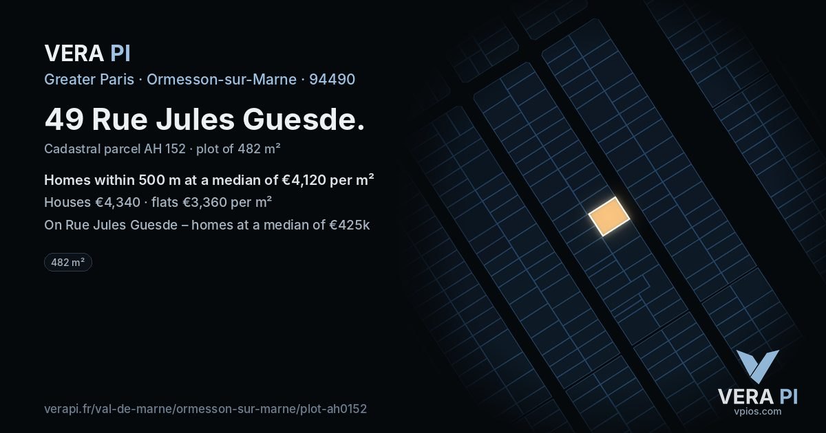 49 Rue Jules Guesde, Ormesson-sur-Marne at night – the plot lit, the parcels around coloured by the prices near them