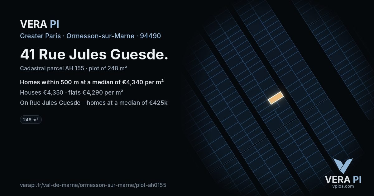 41 Rue Jules Guesde, Ormesson-sur-Marne at night – the plot lit, the parcels around coloured by the prices near them