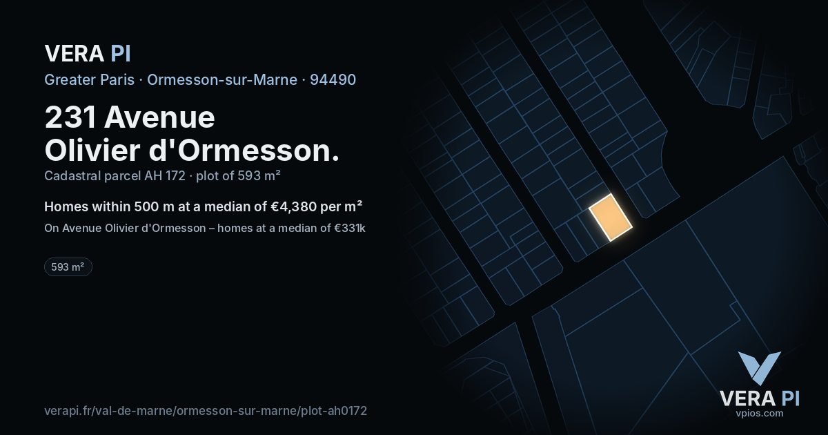 231 Avenue Olivier d'Ormesson, Ormesson-sur-Marne at night – the plot lit, the parcels around coloured by the prices near them