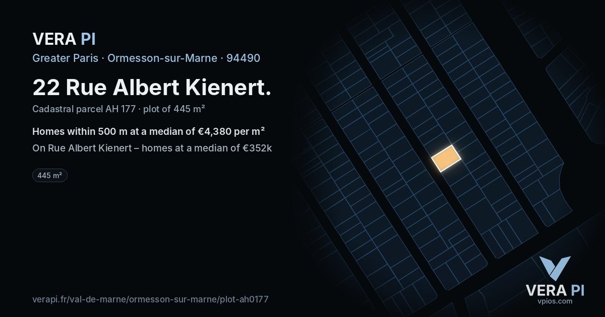 22 Rue Albert Kienert, Ormesson-sur-Marne at night – the plot lit, the parcels around coloured by the prices near them