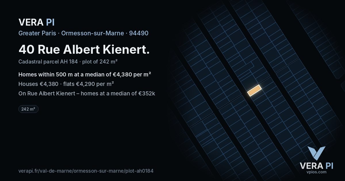 40 Rue Albert Kienert, Ormesson-sur-Marne at night – the plot lit, the parcels around coloured by the prices near them
