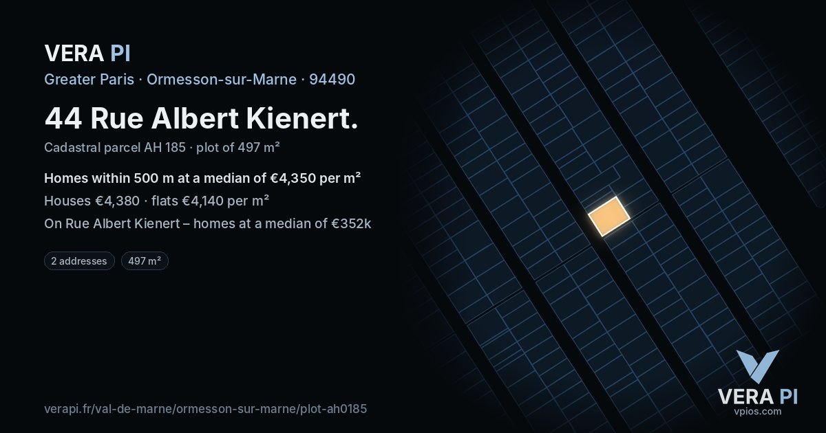 44 Rue Albert Kienert, Ormesson-sur-Marne at night – the plot lit, the parcels around coloured by the prices near them