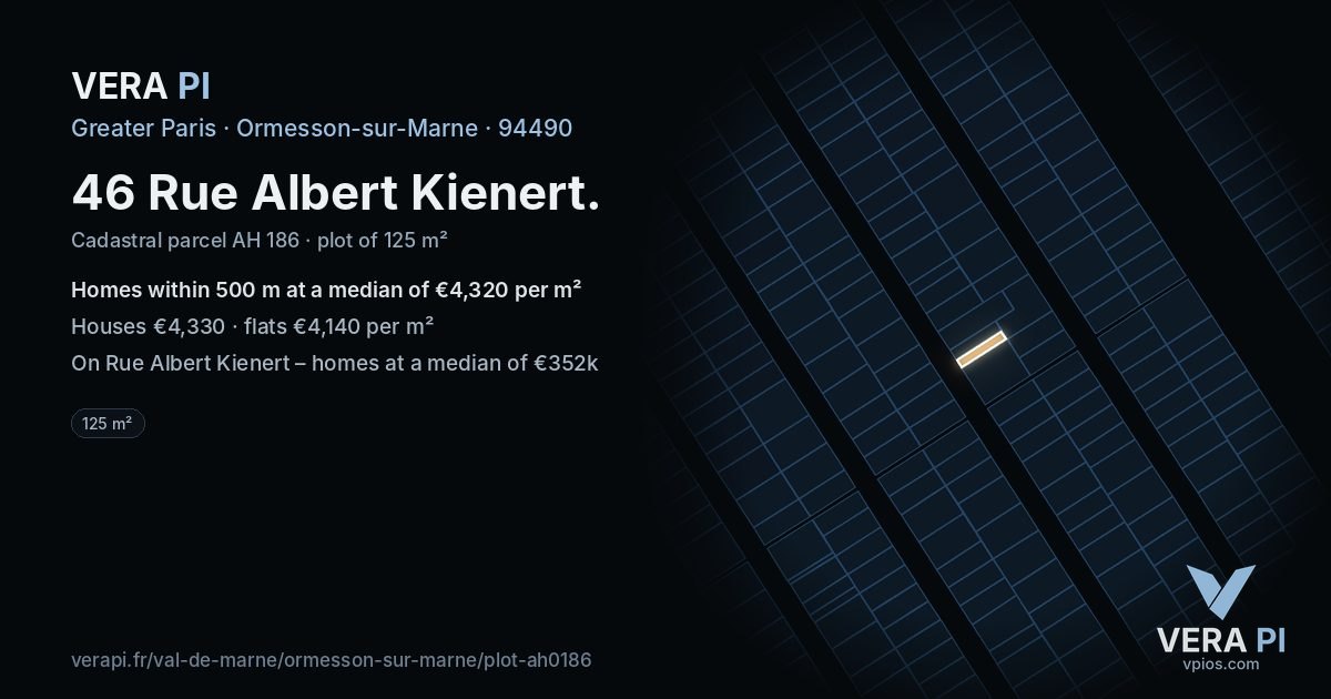 46 Rue Albert Kienert, Ormesson-sur-Marne at night – the plot lit, the parcels around coloured by the prices near them