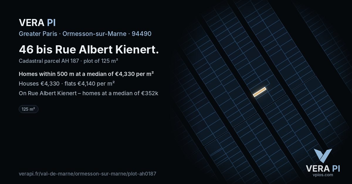 46 bis Rue Albert Kienert, Ormesson-sur-Marne at night – the plot lit, the parcels around coloured by the prices near them
