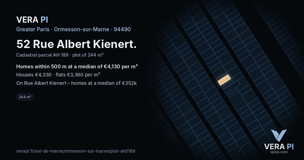 52 Rue Albert Kienert, Ormesson-sur-Marne at night – the plot lit, the parcels around coloured by the prices near them