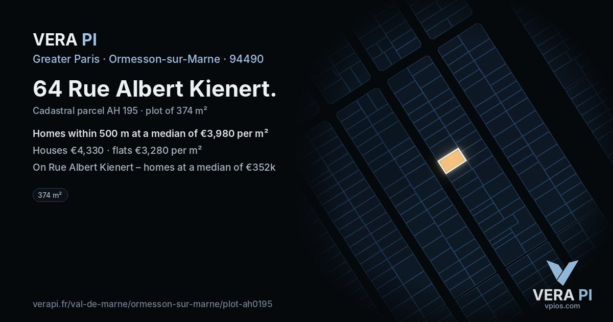 64 Rue Albert Kienert, Ormesson-sur-Marne at night – the plot lit, the parcels around coloured by the prices near them