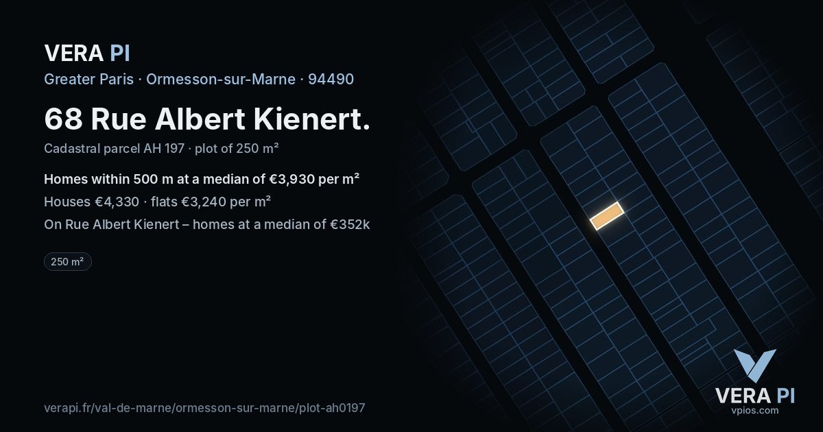 68 Rue Albert Kienert, Ormesson-sur-Marne at night – the plot lit, the parcels around coloured by the prices near them