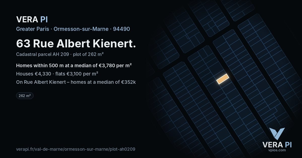 63 Rue Albert Kienert, Ormesson-sur-Marne at night – the plot lit, the parcels around coloured by the prices near them