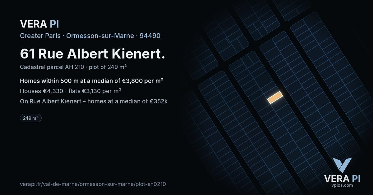61 Rue Albert Kienert, Ormesson-sur-Marne at night – the plot lit, the parcels around coloured by the prices near them