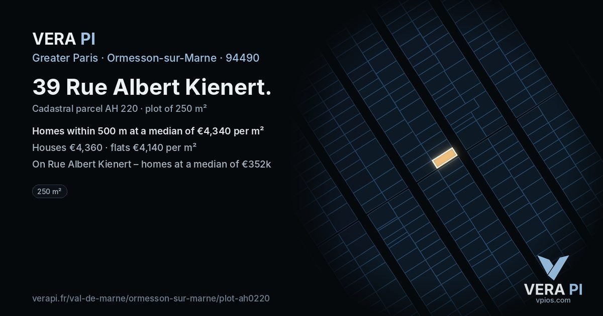 39 Rue Albert Kienert, Ormesson-sur-Marne at night – the plot lit, the parcels around coloured by the prices near them