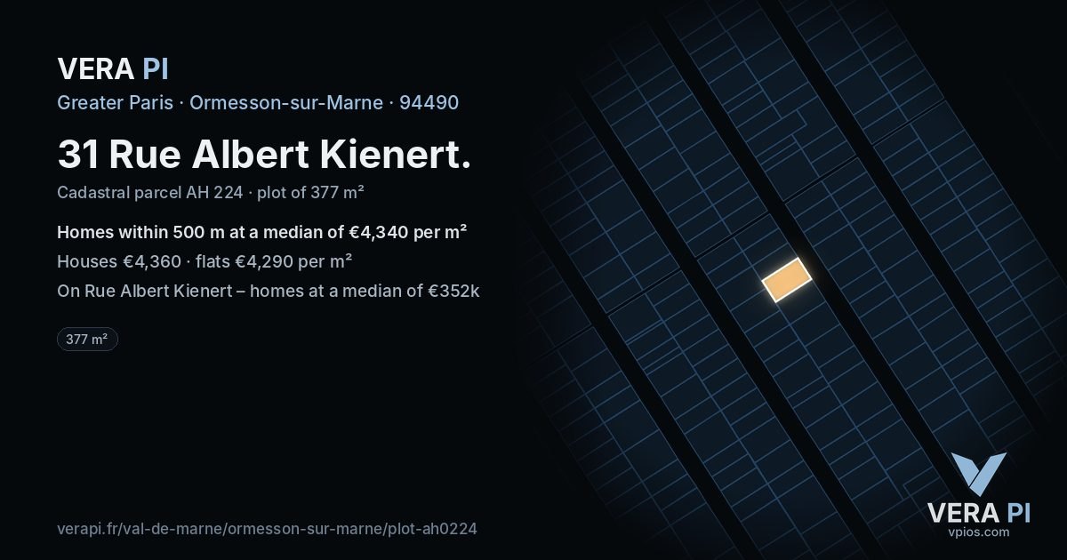 31 Rue Albert Kienert, Ormesson-sur-Marne at night – the plot lit, the parcels around coloured by the prices near them