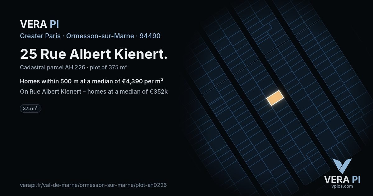 25 Rue Albert Kienert, Ormesson-sur-Marne at night – the plot lit, the parcels around coloured by the prices near them