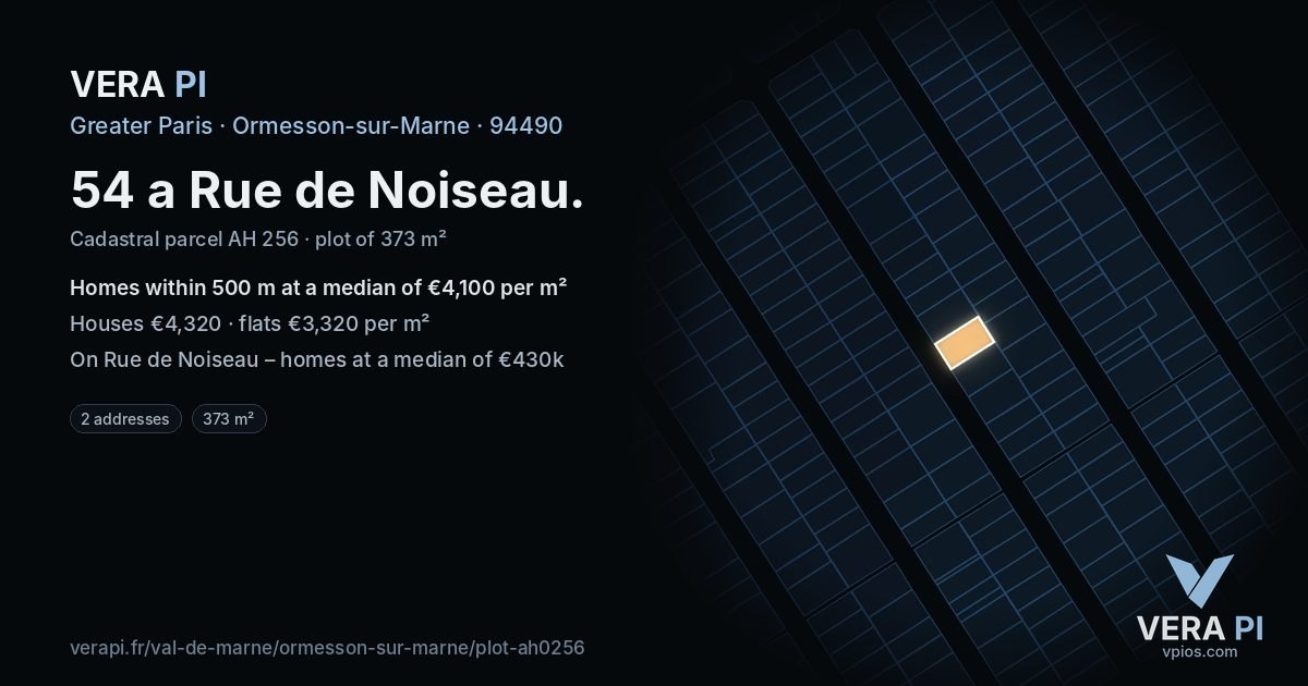 54 a Rue de Noiseau, Ormesson-sur-Marne at night – the plot lit, the parcels around coloured by the prices near them