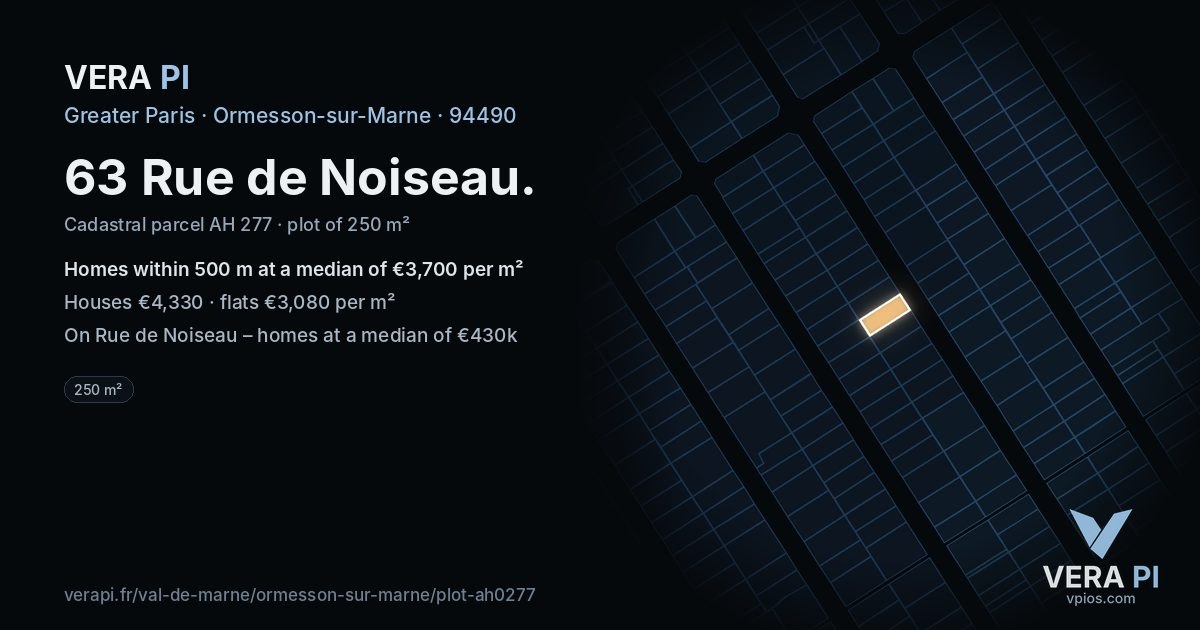 63 Rue de Noiseau, Ormesson-sur-Marne at night – the plot lit, the parcels around coloured by the prices near them
