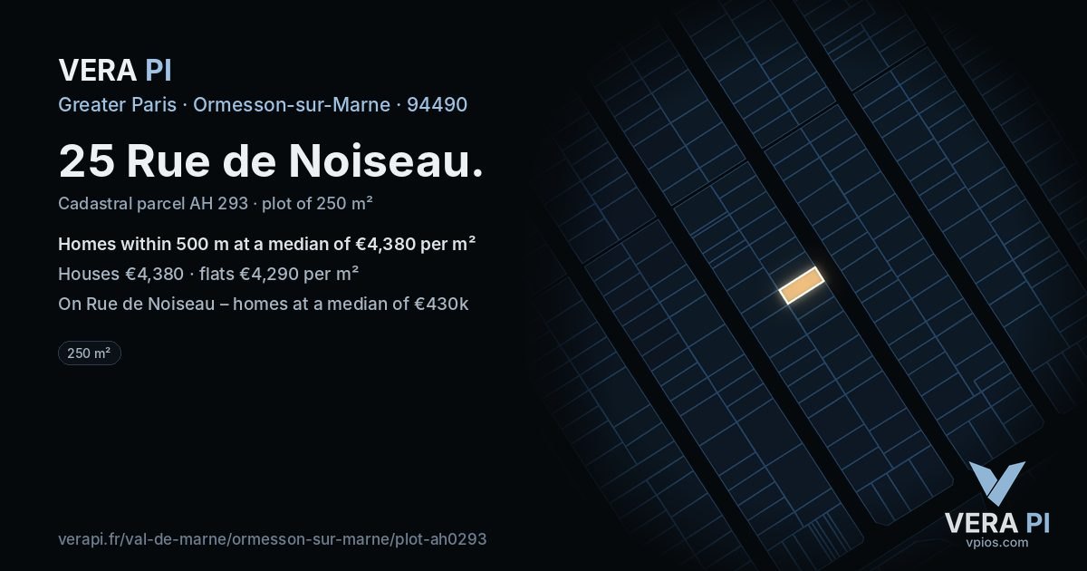 25 Rue de Noiseau, Ormesson-sur-Marne at night – the plot lit, the parcels around coloured by the prices near them