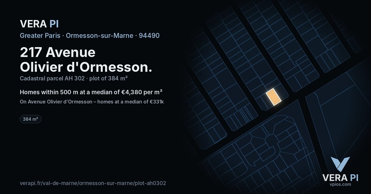 217 Avenue Olivier d'Ormesson, Ormesson-sur-Marne at night – the plot lit, the parcels around coloured by the prices near them