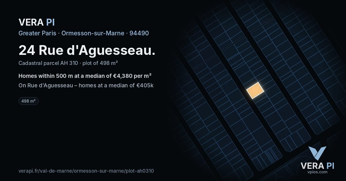 24 Rue d'Aguesseau, Ormesson-sur-Marne at night – the plot lit, the parcels around coloured by the prices near them