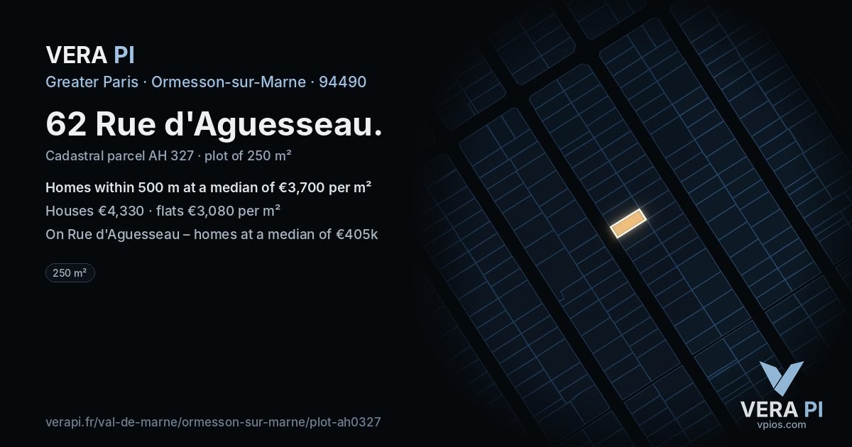 62 Rue d'Aguesseau, Ormesson-sur-Marne at night – the plot lit, the parcels around coloured by the prices near them