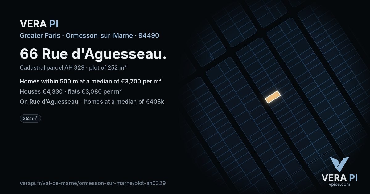 66 Rue d'Aguesseau, Ormesson-sur-Marne at night – the plot lit, the parcels around coloured by the prices near them