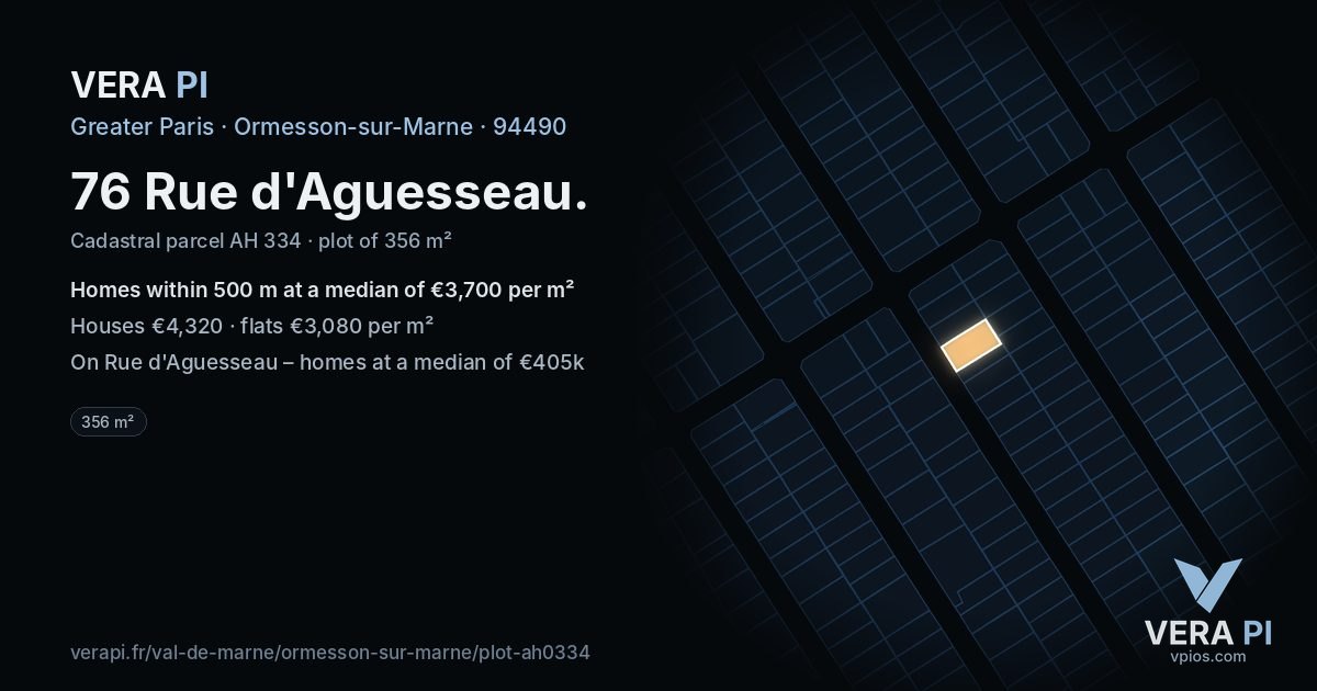 76 Rue d'Aguesseau, Ormesson-sur-Marne at night – the plot lit, the parcels around coloured by the prices near them