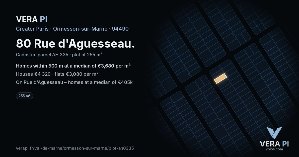 80 Rue d'Aguesseau, Ormesson-sur-Marne at night – the plot lit, the parcels around coloured by the prices near them