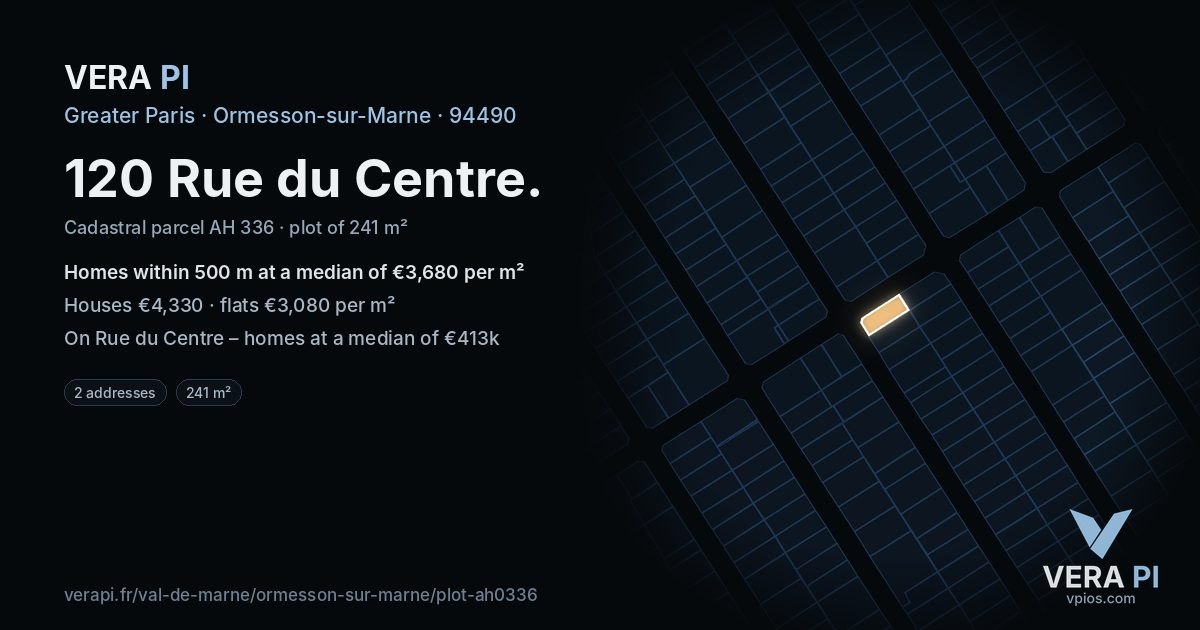 120 Rue du Centre, Ormesson-sur-Marne at night – the plot lit, the parcels around coloured by the prices near them