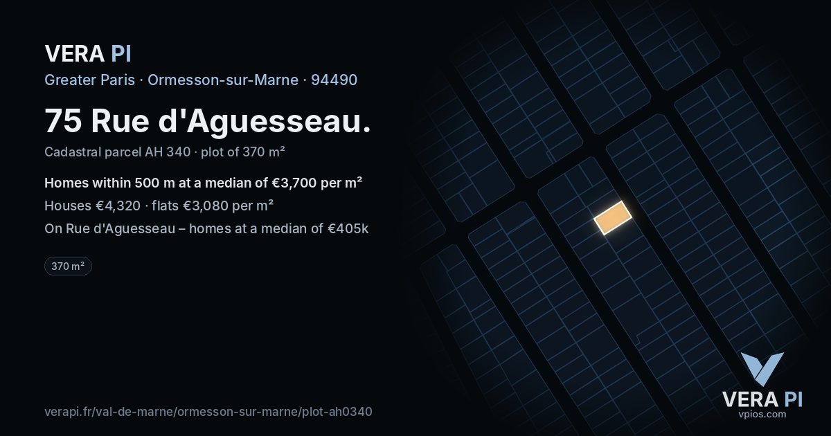75 Rue d'Aguesseau, Ormesson-sur-Marne at night – the plot lit, the parcels around coloured by the prices near them