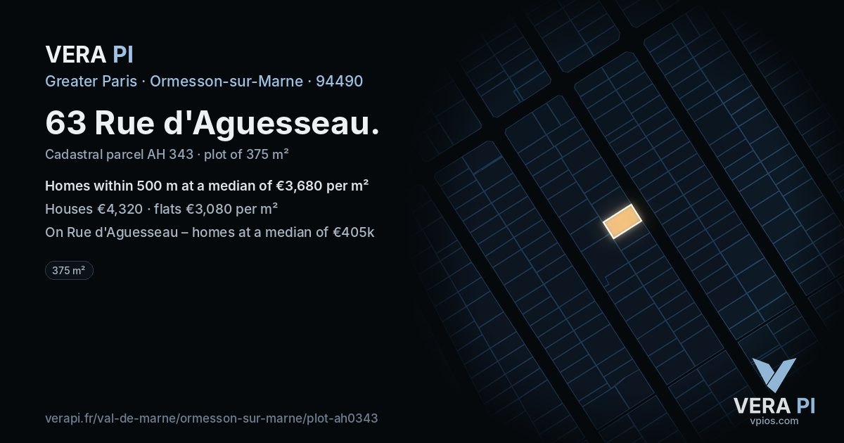 63 Rue d'Aguesseau, Ormesson-sur-Marne at night – the plot lit, the parcels around coloured by the prices near them