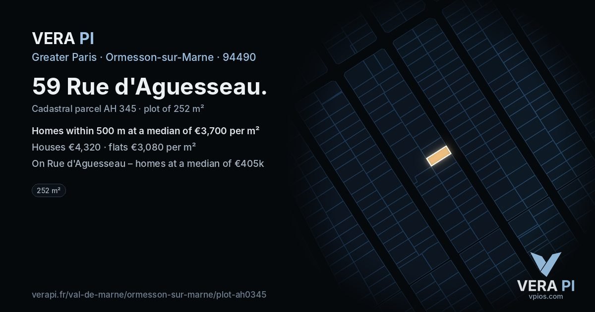 59 Rue d'Aguesseau, Ormesson-sur-Marne at night – the plot lit, the parcels around coloured by the prices near them