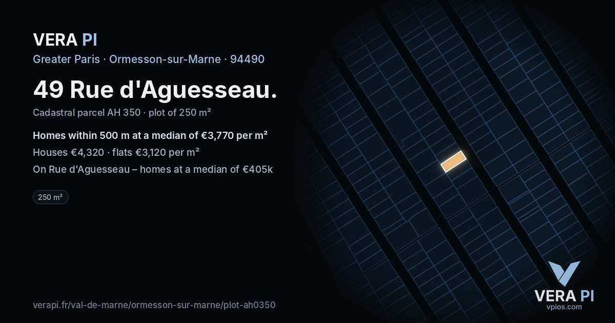 49 Rue d'Aguesseau, Ormesson-sur-Marne at night – the plot lit, the parcels around coloured by the prices near them