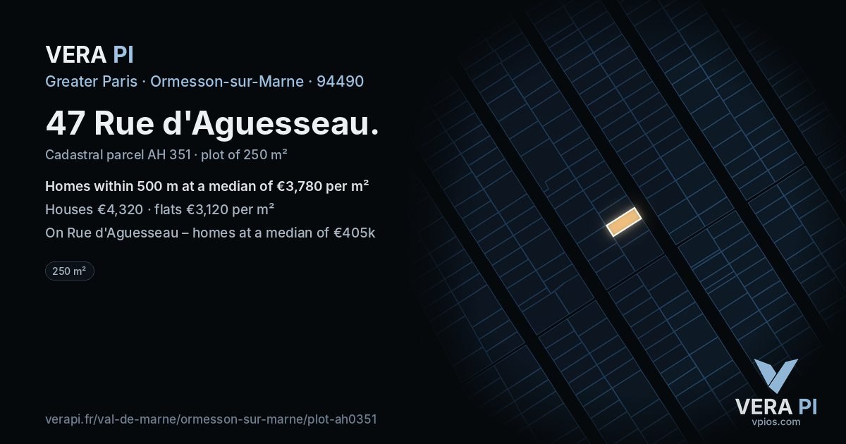 47 Rue d'Aguesseau, Ormesson-sur-Marne at night – the plot lit, the parcels around coloured by the prices near them