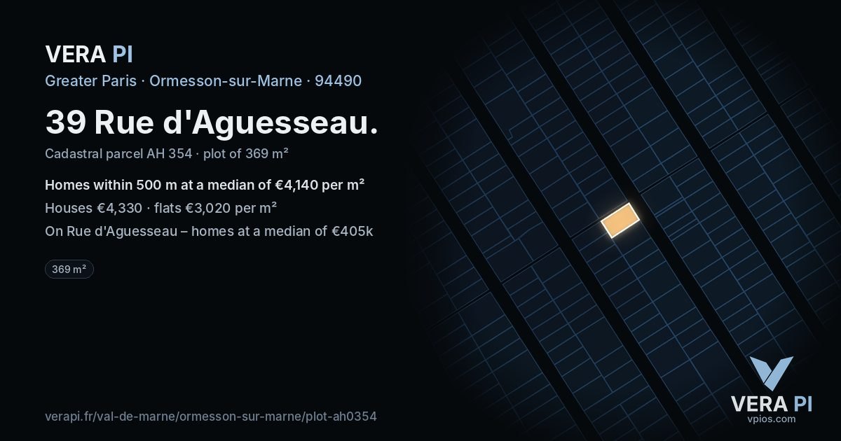39 Rue d'Aguesseau, Ormesson-sur-Marne at night – the plot lit, the parcels around coloured by the prices near them