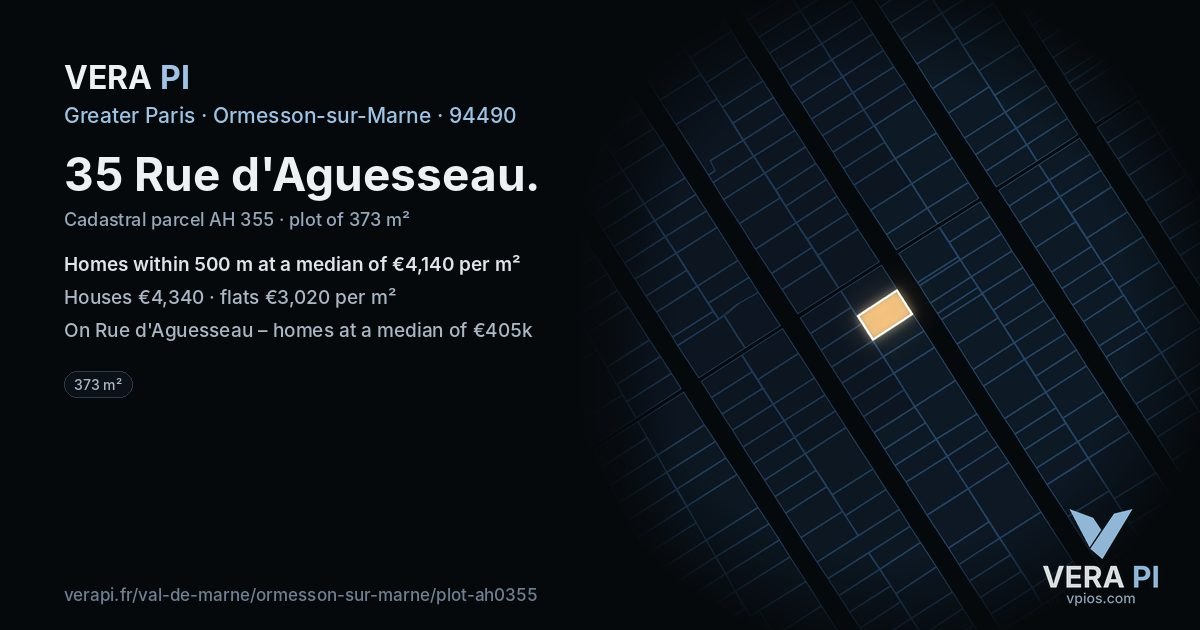 35 Rue d'Aguesseau, Ormesson-sur-Marne at night – the plot lit, the parcels around coloured by the prices near them