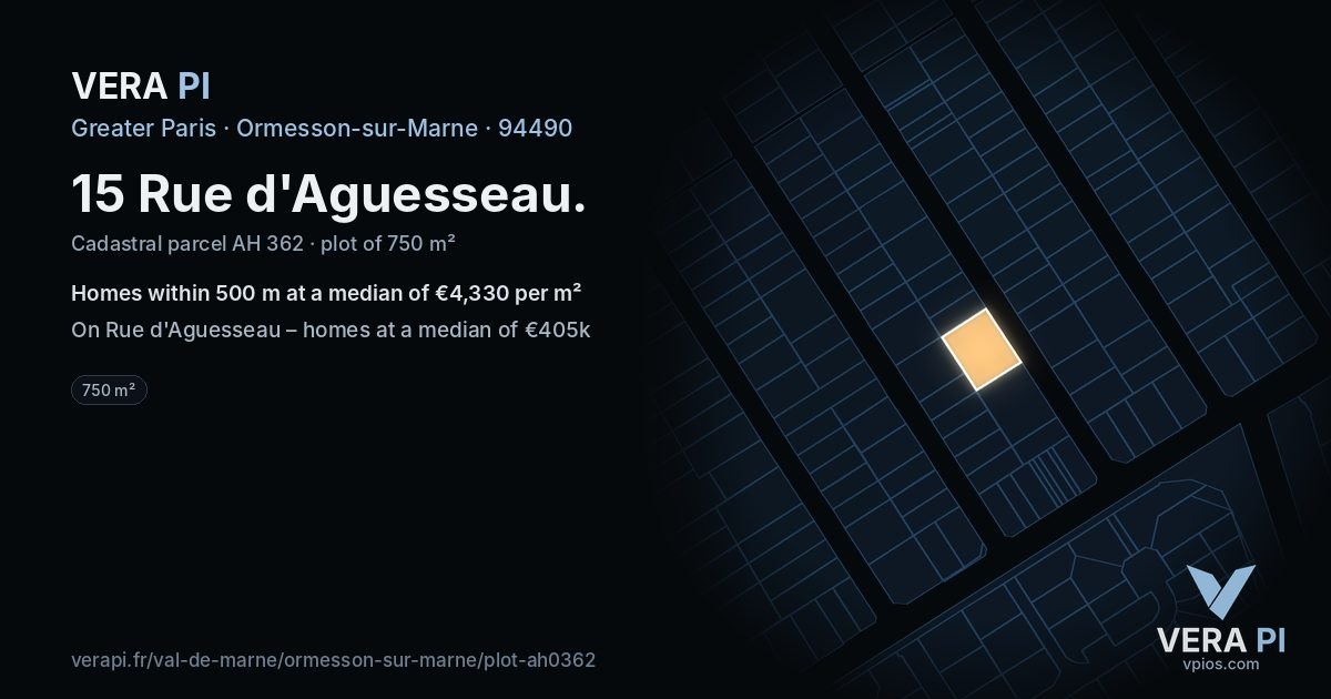15 Rue d'Aguesseau, Ormesson-sur-Marne at night – the plot lit, the parcels around coloured by the prices near them