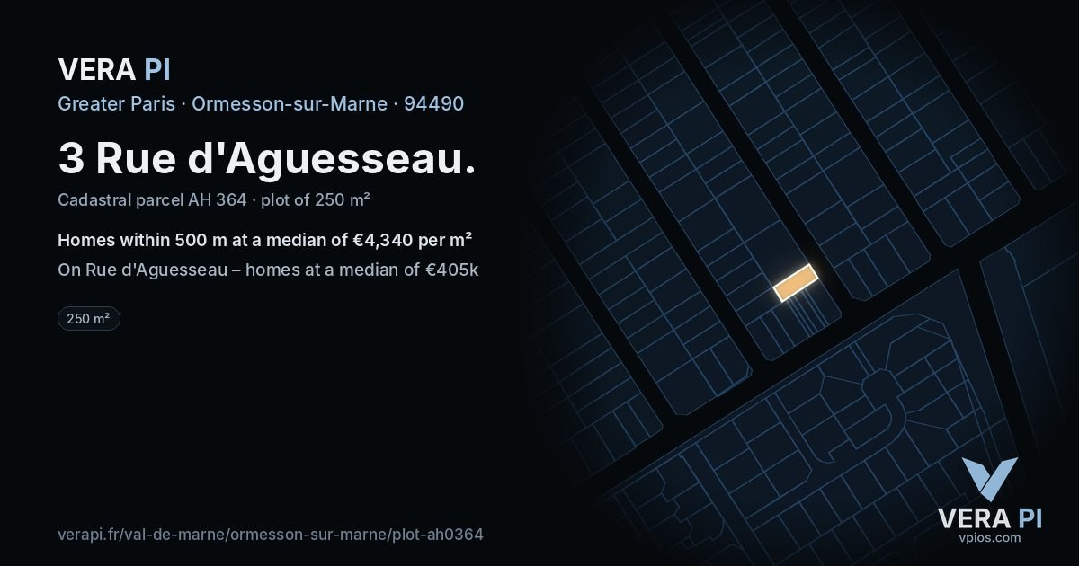 3 Rue d'Aguesseau, Ormesson-sur-Marne at night – the plot lit, the parcels around coloured by the prices near them