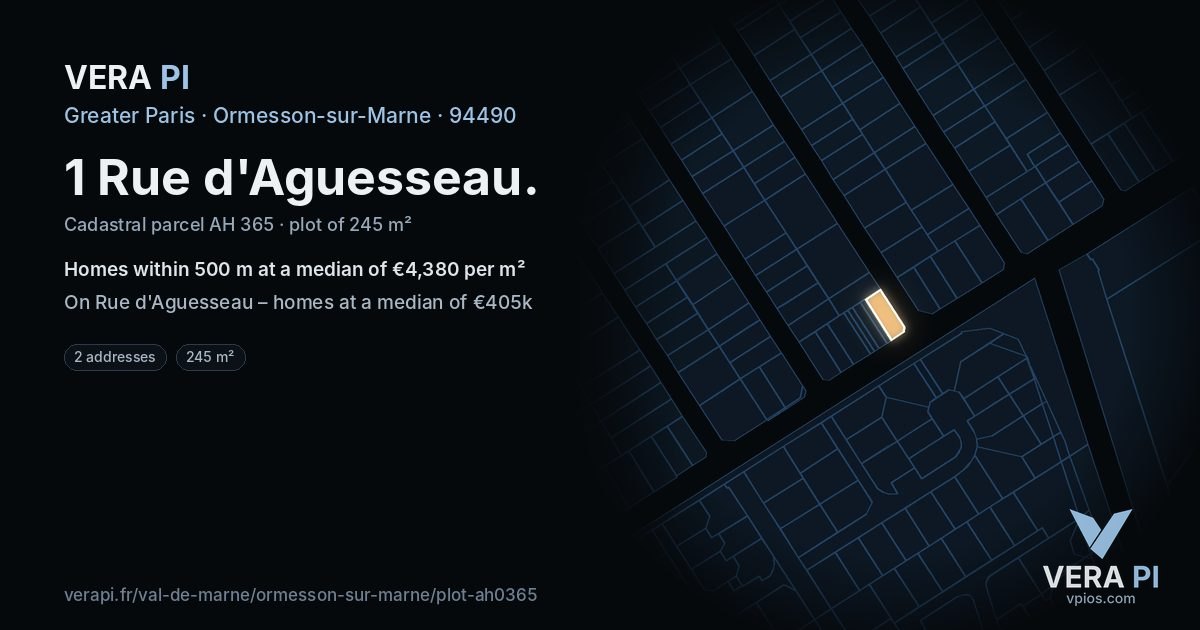 1 Rue d'Aguesseau, Ormesson-sur-Marne at night – the plot lit, the parcels around coloured by the prices near them