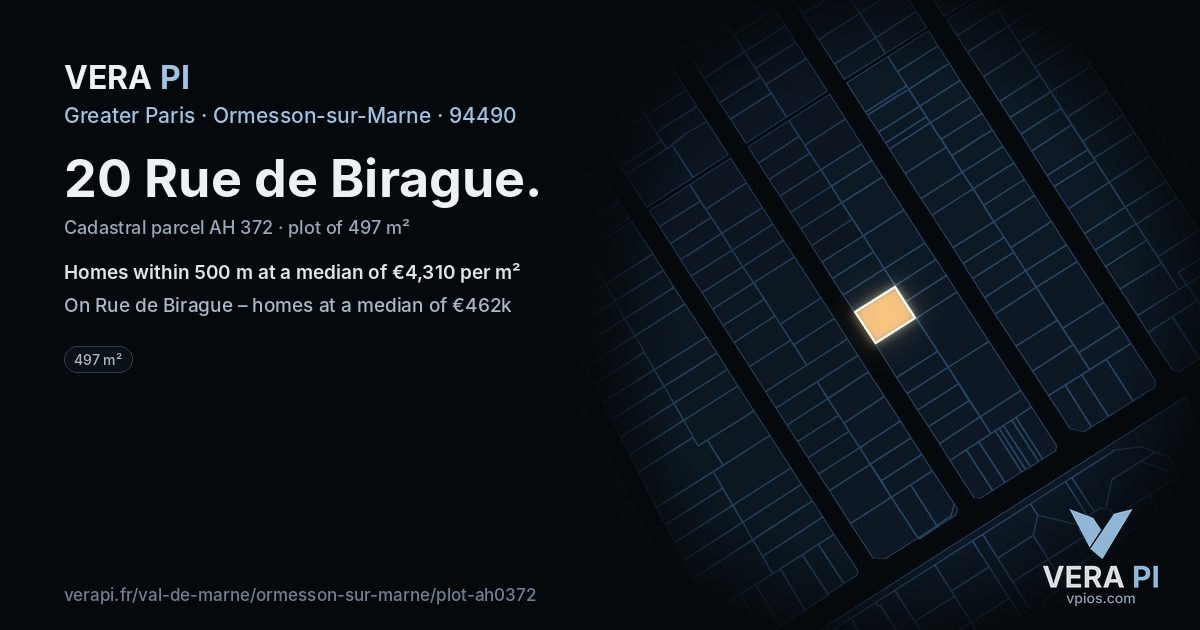20 Rue de Birague, Ormesson-sur-Marne at night – the plot lit, the parcels around coloured by the prices near them